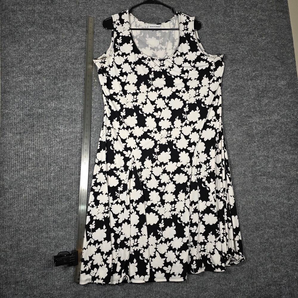 Jessica London Floral Dress Black White Sleeveless Fit Flare L/XL approx - Picture 3 of 6